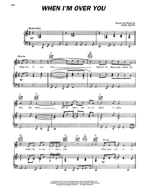 when i m over you sheet music elvis presley piano vocal and guitar chords right hand melody