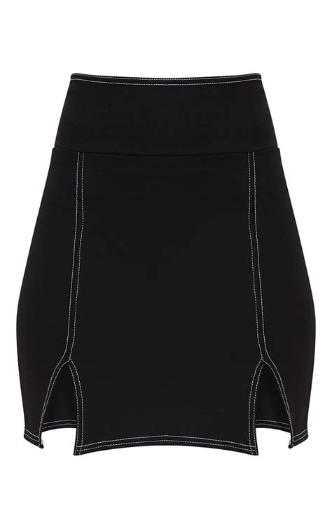 Black Super High Waisted Double Split Hem Mini Skirt Prettylittlething