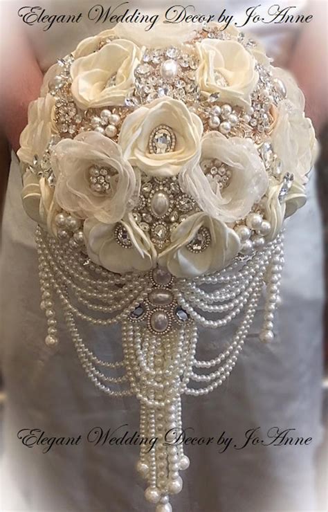 Ivory Gold Brooch Bouquet Gold Ivory Jeweled Bouquet Ivory Etsy