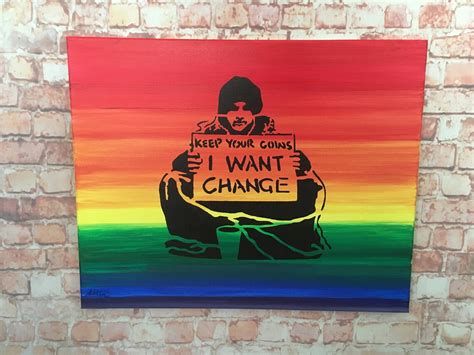 Banksy Keep Your Coins I Want Change Stencil On Rainbow Etsy