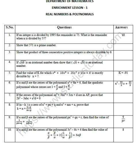 Real Numbers And Polynomials Worksheet