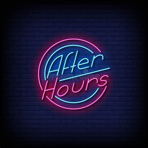Neon Sign After Hours With Brick Wall Background Vector Stock Vector