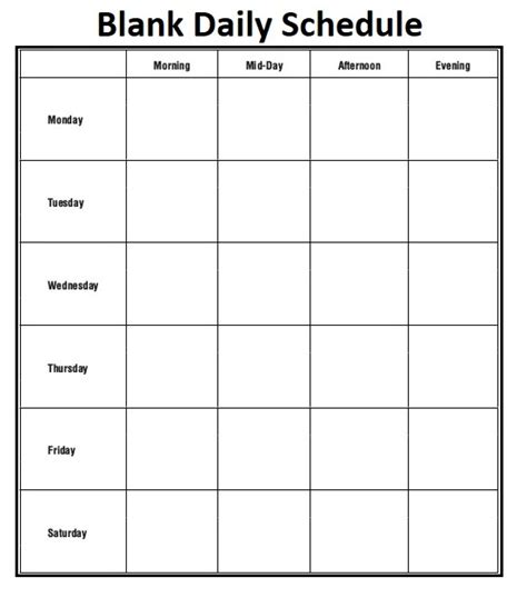 Printable Blank Daily Schedule Template Daily Schedule Template
