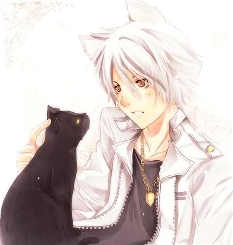 Neko White Hair Anime Boy Black Cat Pictures Neko White