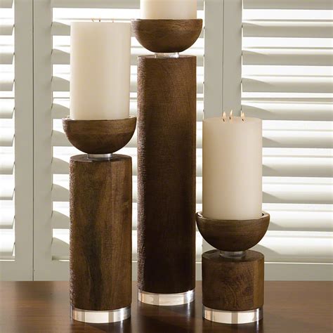 Global Views Scratched Pillar Candle Holder Brown Large