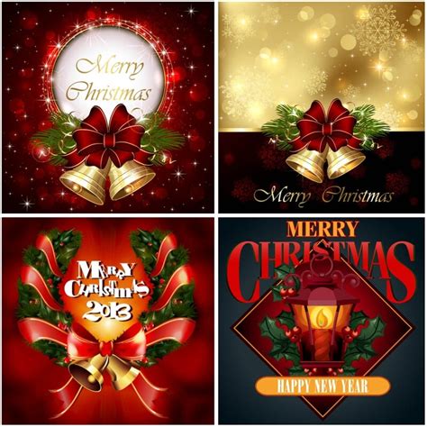 Elegant Christmas Cards With Bow Vector Free Download