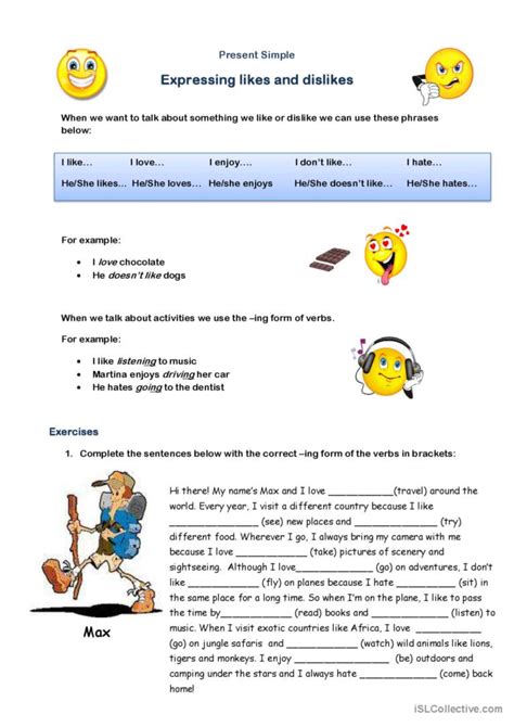 Expressing Likes And Dislikes English Esl Worksheets Pdf And Doc