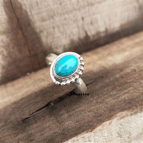 Turquoise Ring Oval Turquoise Women Ring Sterling Silver Etsy