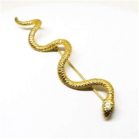 Snake Brooch Vintage Gold Tone Clear Rhinestone Serpent Etsy