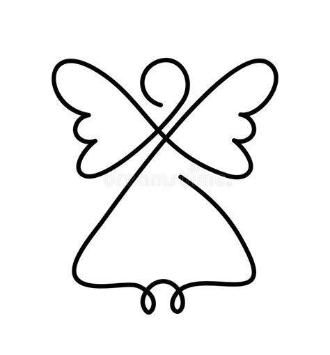 Simple Vector Christmas Angel With Wings Continuous Line Drawing