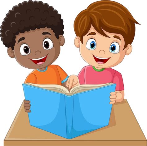 Premium Vector Happy Little Children Reading A Book