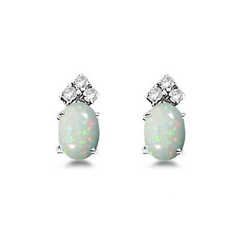 Oval Opal And Diamond Stud Earrings 14k White Gold 124ct Cbe545