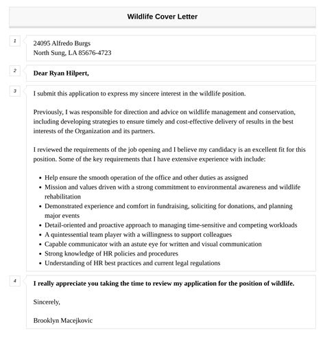 Wildlife Cover Letter Velvet Jobs