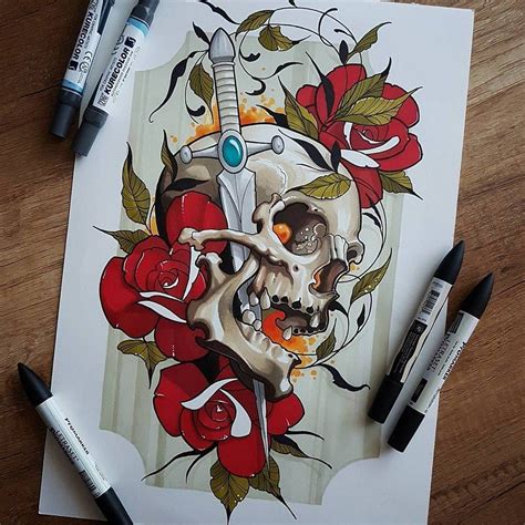 Neotraditional Skull Skull Tattoo Design Skulls Drawing Tattoo