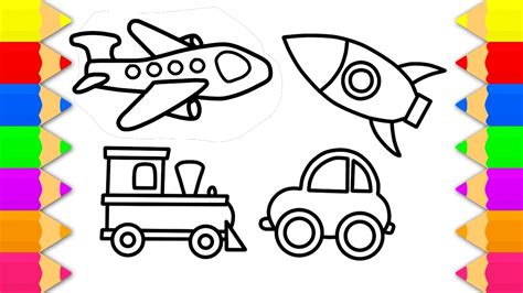 How To Draw Vehicle Toys For Kids Coloring Pages Vehicles Set Easy