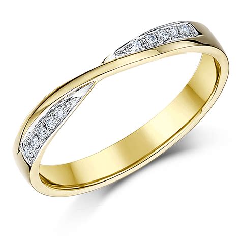3mm 9ct Yellow Gold Crossover Diamond Wedding Ring Yellow Gold At