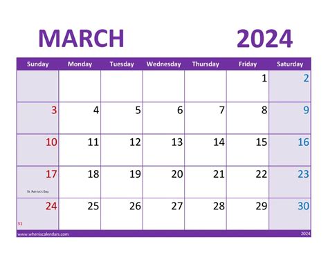 Free Printable March 2024 Monthly Calendar