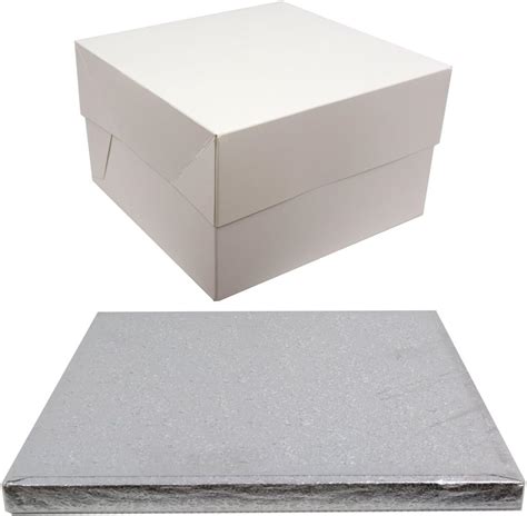 Silver Drum Square Cake Board And White Transporting Box 12 Inch