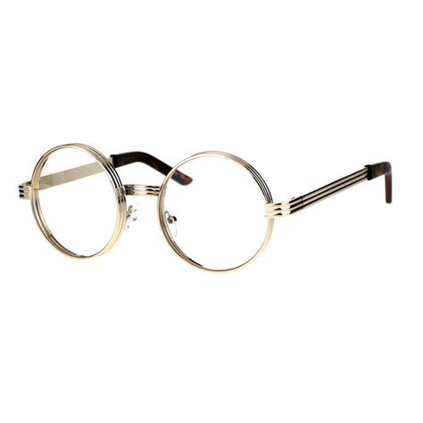 Mens Steampunk Victorian Thick Metal Round Circle Lens Eyeglasses Light Gold