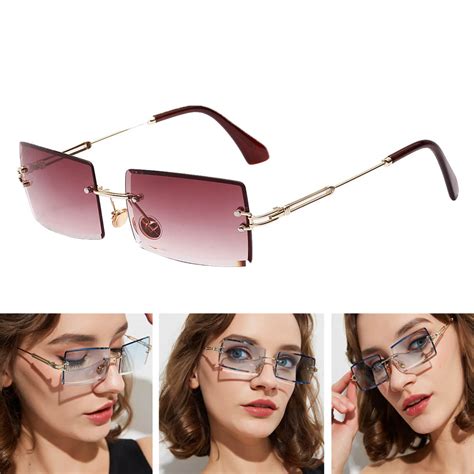Mellco Mellco Rimless Rectangle Sunglasses Tinted Frameless Eyewear