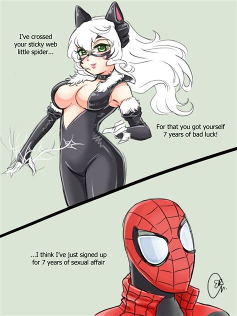 spiderxcat 1st encounter by yestherdey black cat marvel deadpool and spiderman spiderman