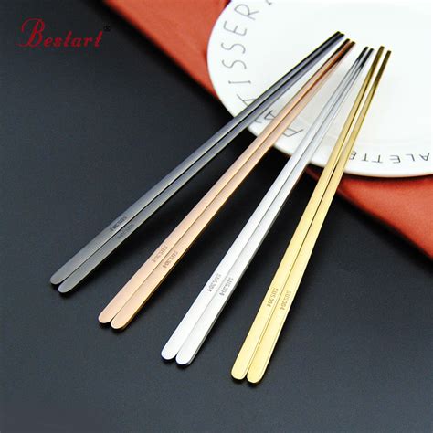 Lengthwise, korean chopsticks are somewhere in between the. New korean Style Plating Gold Chinese Chopsticks Tableware Reusable Food Chopstick Stainless ...