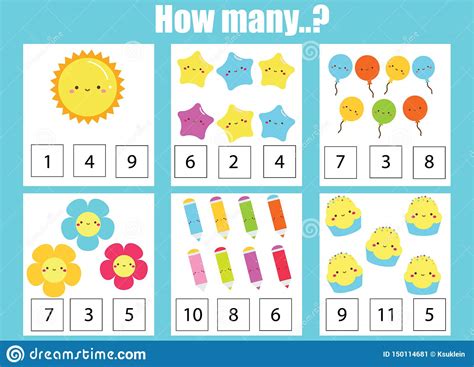 Counting Educational Children Game Mathematics Activity For Kids And