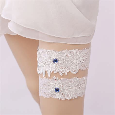 Handmade Sapphire Lace Embroidery Flower Wedding Bridal Leg Garter