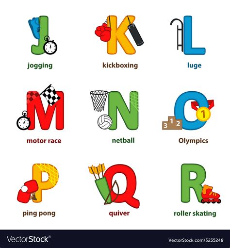 Alphabet Sport From J To R Royalty Free Vector Image
