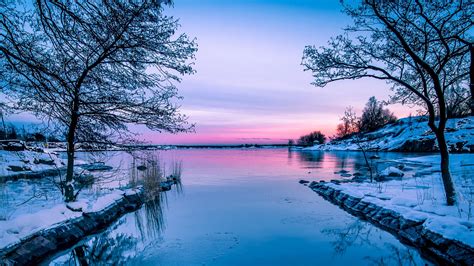 Download Wallpaper 1920x1080 Lake Sunset Horizon Winter Full Hd Hdtv Fhd 1080p Hd Background