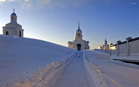 Snowy Path Towards The Churches Wallpaper World Wallpapers 47920