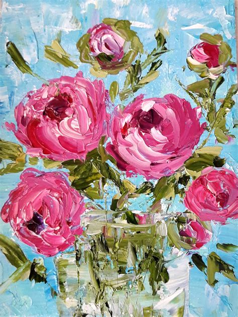 Pink Peony Bouquet Peonies Painting Peony Original Art Flowers Etsy