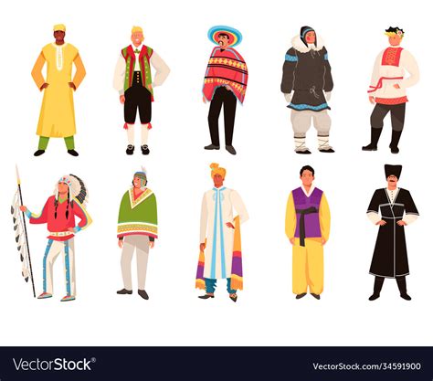 Multicultural People National Traditional Clothes Vector Image