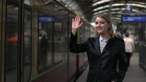 Woman Saying Goodbye In Train Station Bye Bye Female Person People