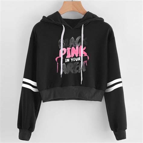 Buy Female Idol Group Blackpink Cropped Hoodie Sweatshirt Women Sexy Harajuku Black Pink Crop