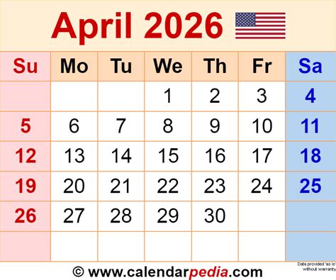 April 2026 Calendar Templates For Word Excel And Pdf