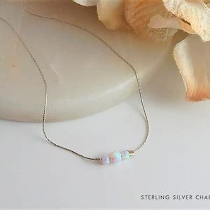 Dainty Layered Opal Necklace Gift For Her Gold Filled Multi Strand