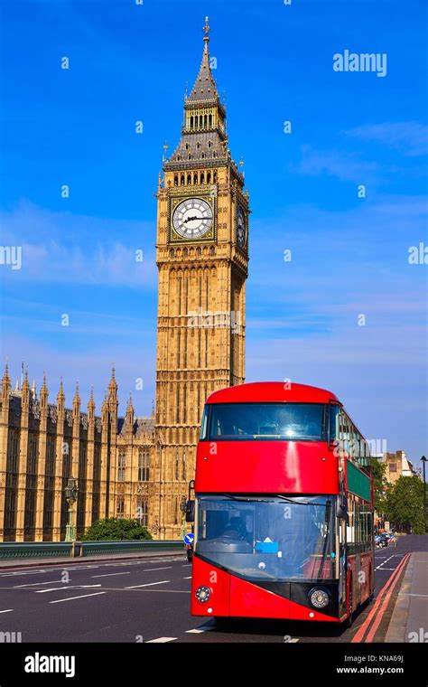 Big Ben Clock Tower And London Bus At England Stock Photo Alamy