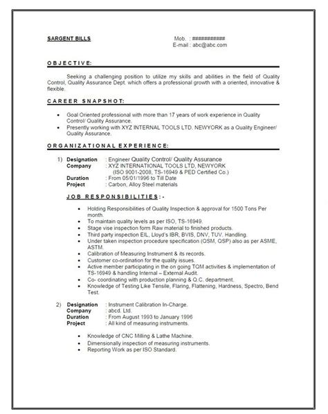 This format highlights work experience in reverse chronological order, starting with the most recent work first. Resume Format For 1 Year Experienced Mechanical Engineer It | Job resume format, Mechanical ...