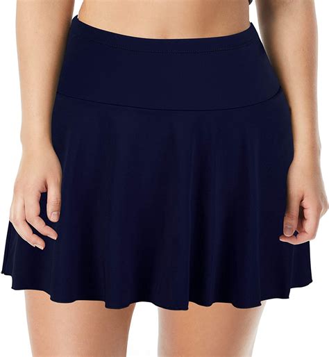 Septangle Womens High Waist Swim Skirt Tummy Control Navy Blue Size