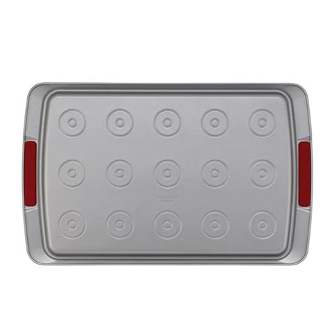 cake boss deluxe nonstick bakeware 11 inch by 17 inch cookie pan with drop zones gray with red