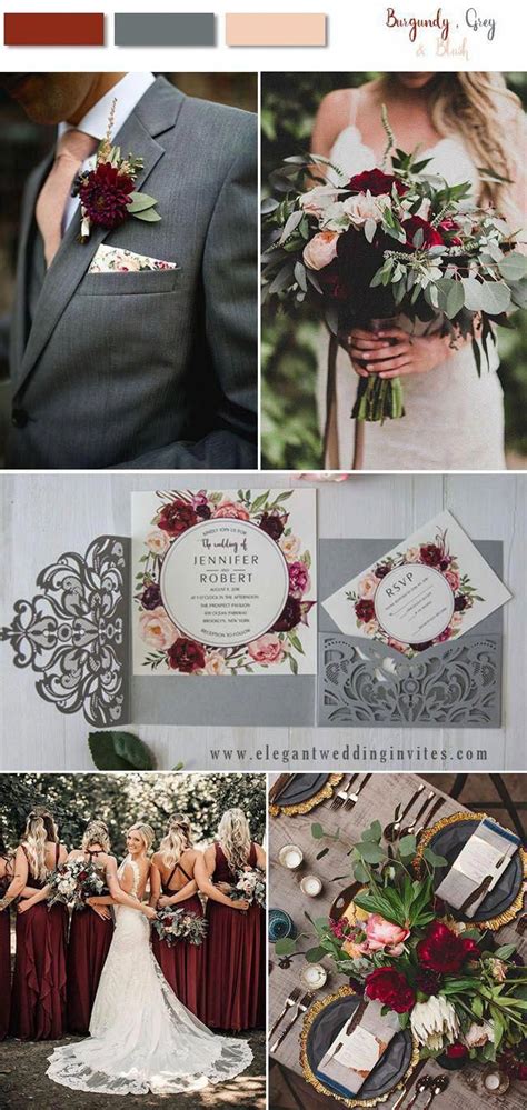 Burgundy Blush And Dark Grey Woodland Wedding Color Ideas