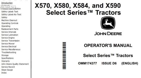 John Deere Tractors X570 X580 X584 X590 Operators Manual