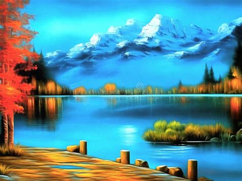 Beautiful Nature Landscape Painting On Paper Canvas Generative Ai
