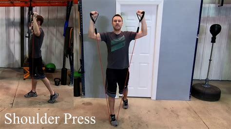 Standing Shoulder Press Using Resistance Bands Arm Workout Exercise Bands Youtube
