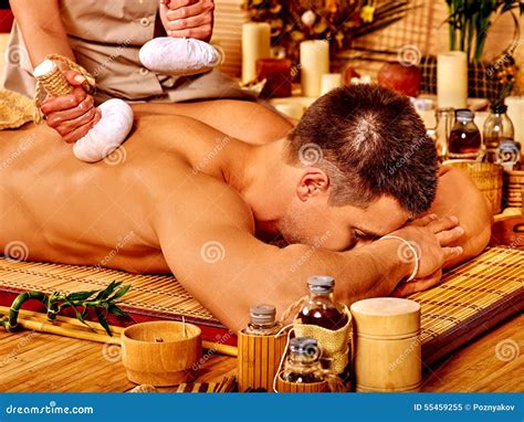 Man Getting Herbal Ball Massage Treatments Stock Image Image Of