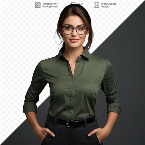 Premium Psd A Woman Wearing Glasses And A Green Shirt Stands In Front