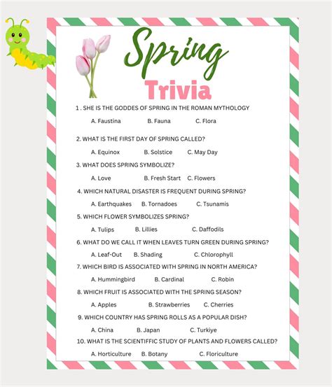 Spring Trivia Game Printable Spring Trivia Spring Games Etsy