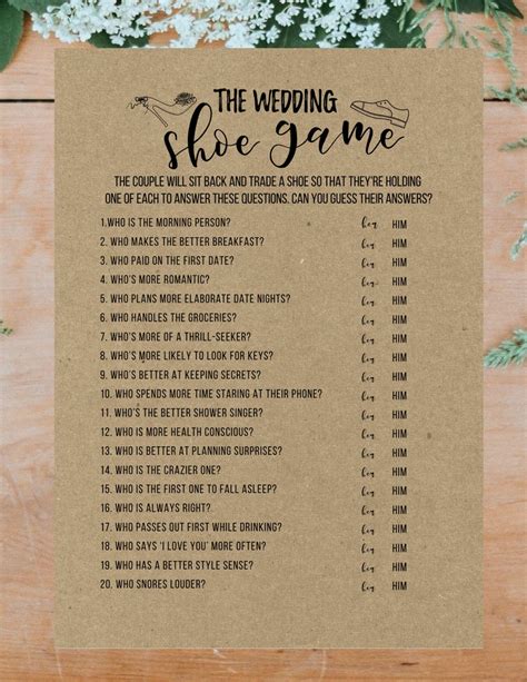 The Wedding Shoe Game Bridal Shower Game Printable Pdf Bride Groom Party Fun Games Card