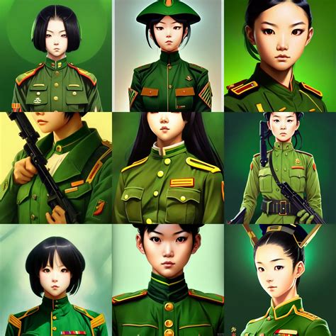Symmetry Anime Girl Vietnamese Soldier Portrait Stable Diffusion